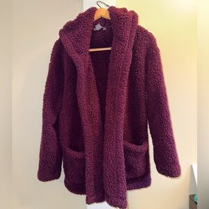 🆕 Eddie Bauer Dark Plum Fireside Fleece Ultra Soft Open Front Cardigan - L